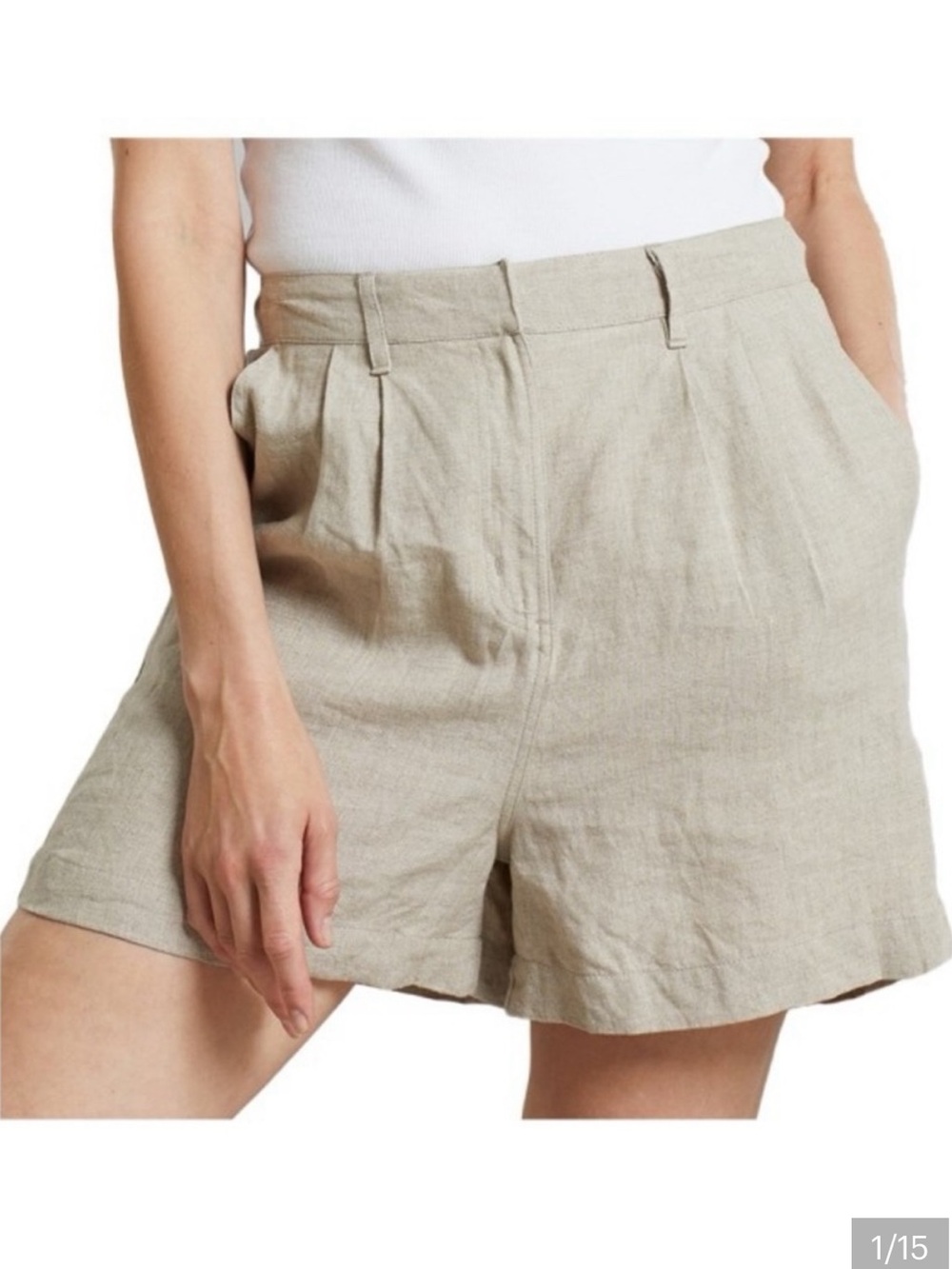 Made in  Portugal Linen Blend Pleated High-Waist Shorts Beige